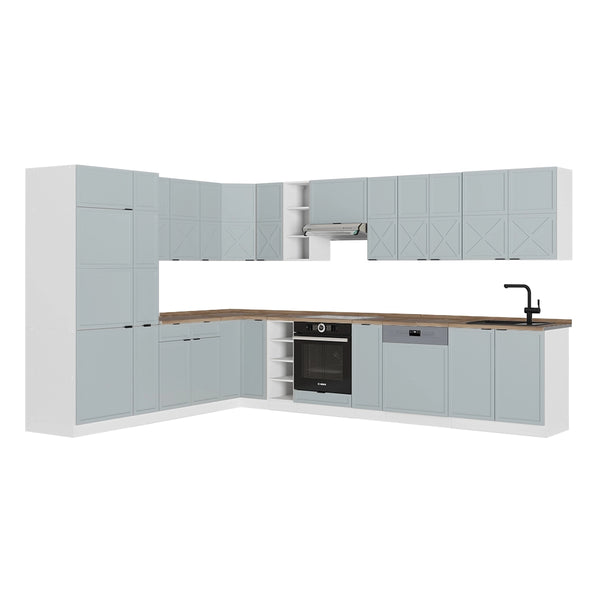 Cucina angolare completa Fame-Line Blu-grigio chiaro/Bianco 347 x 60 cm, PL Rovere Vicco
