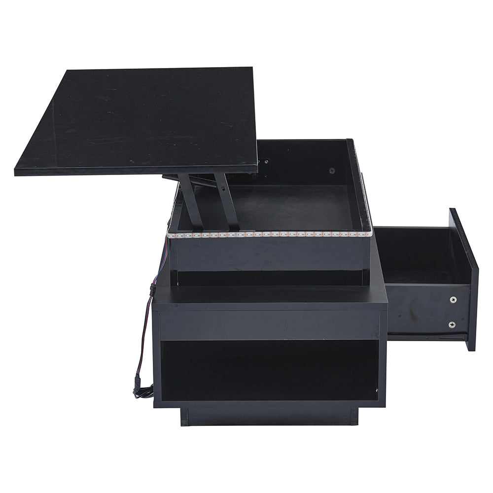 Tavolino-Xylo-96x45x40cm nero regolabile LED con tiroir