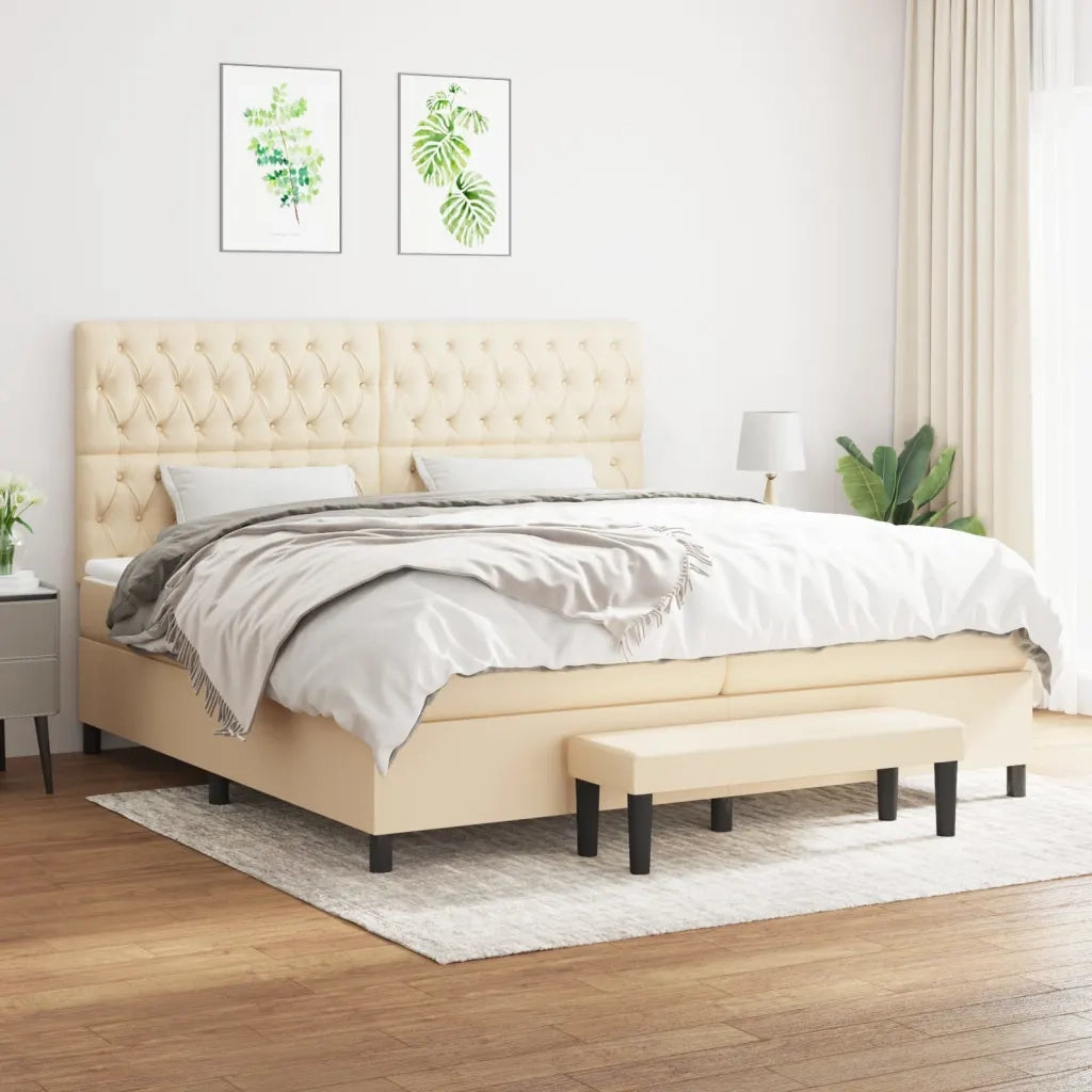 Giroletto a Molle con Materasso Crema 200x200 cm in Tessuto