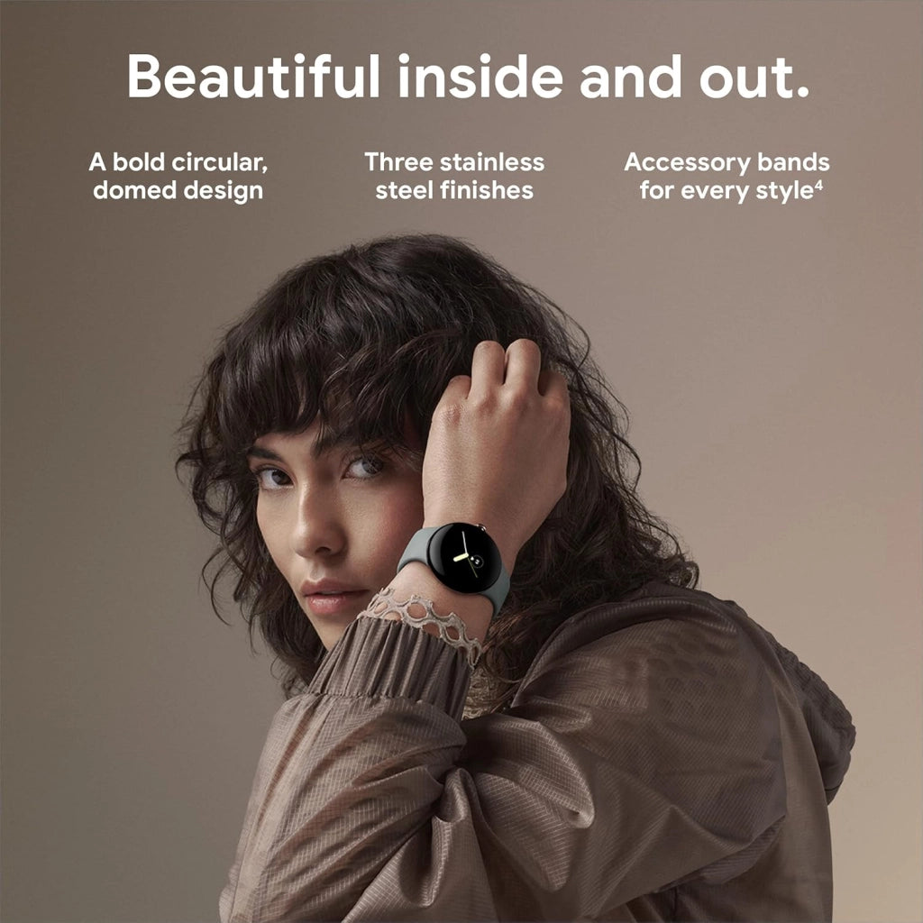 Pixel Watch 1st Gen - Smartwatch Android con monitoraggio dell'attività Fitbit, orologio con monitoraggio della frequenza cardiaca, cassa in acciaio inossidabile nero opaco con cinturino attivo