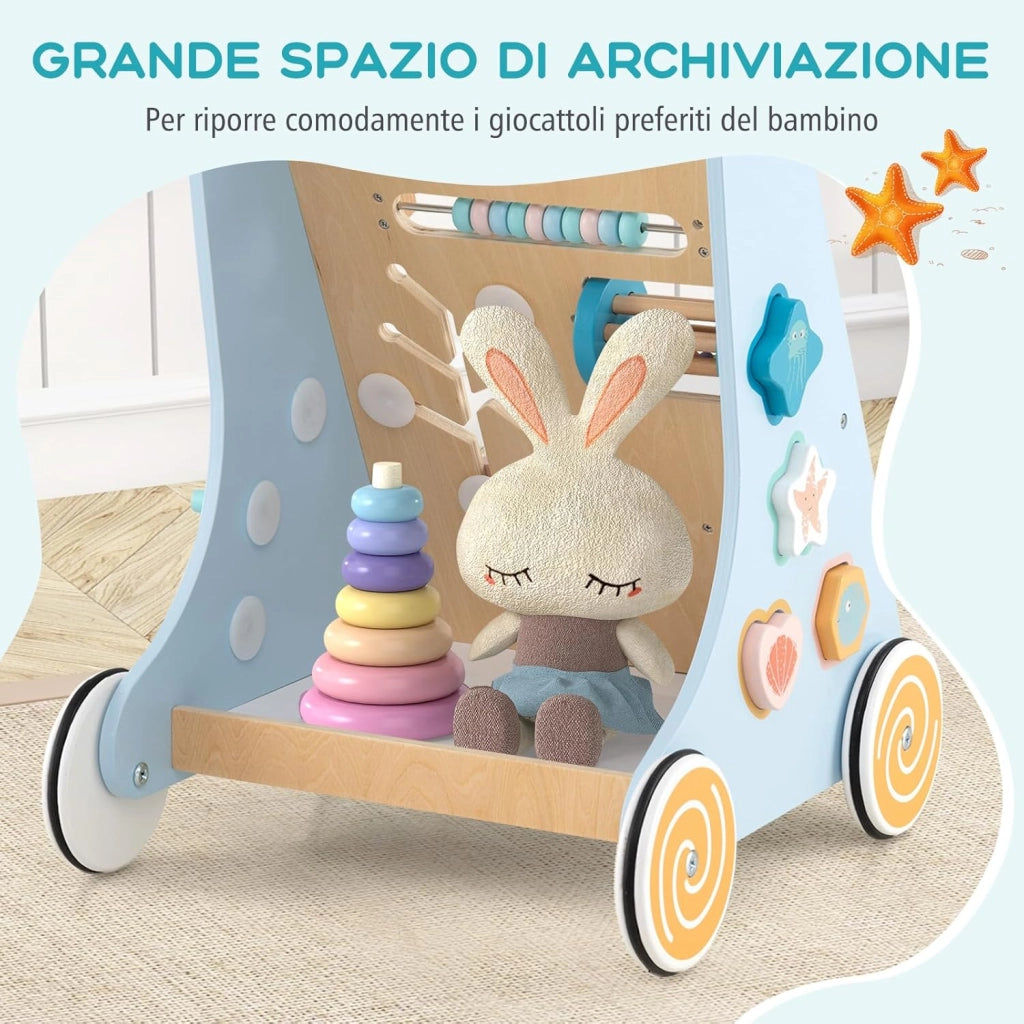 8 in 1 Carrellino Primi Passi, Girello in Legno per Bambini, Giocattolo Montessori con Ruote, Giocattolo da Spinta per Bambini 1+ Anni