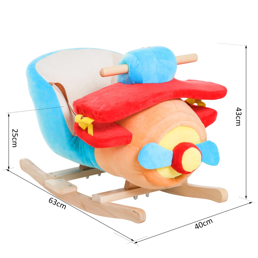 Cavallo a Dondolo in Legno a Forma di Aeroplano per Bambini ¨C Zephmum ¨C Naturale 60x33x45cm