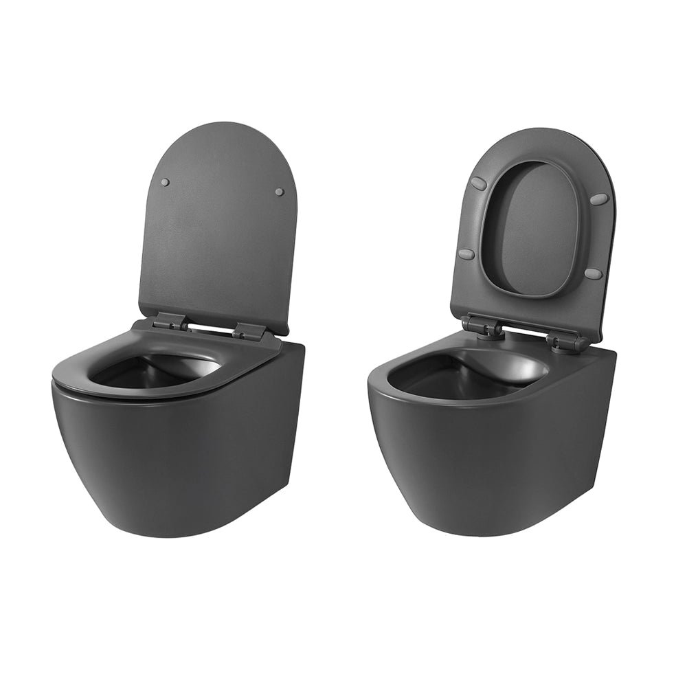 Sanitari sospesi rimless in ceramica grigio opaca con copriwc Tokyo
