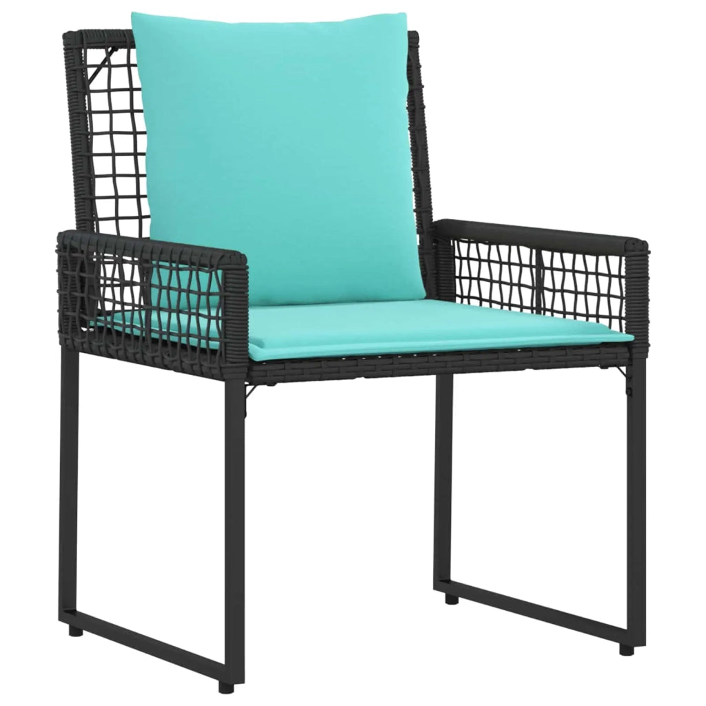 Set di Mobili da Esterno con cuscino 4 pz | Set Salotto da Giardino Nero e Turchese
