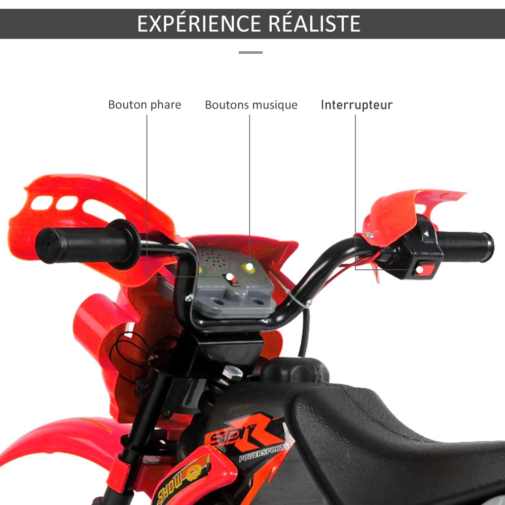 Moto Cross Elettrico per Bambini 3-6 Anni 6V ¨C zephmum ¨C 102x53x66 cm Rosso e Nero
