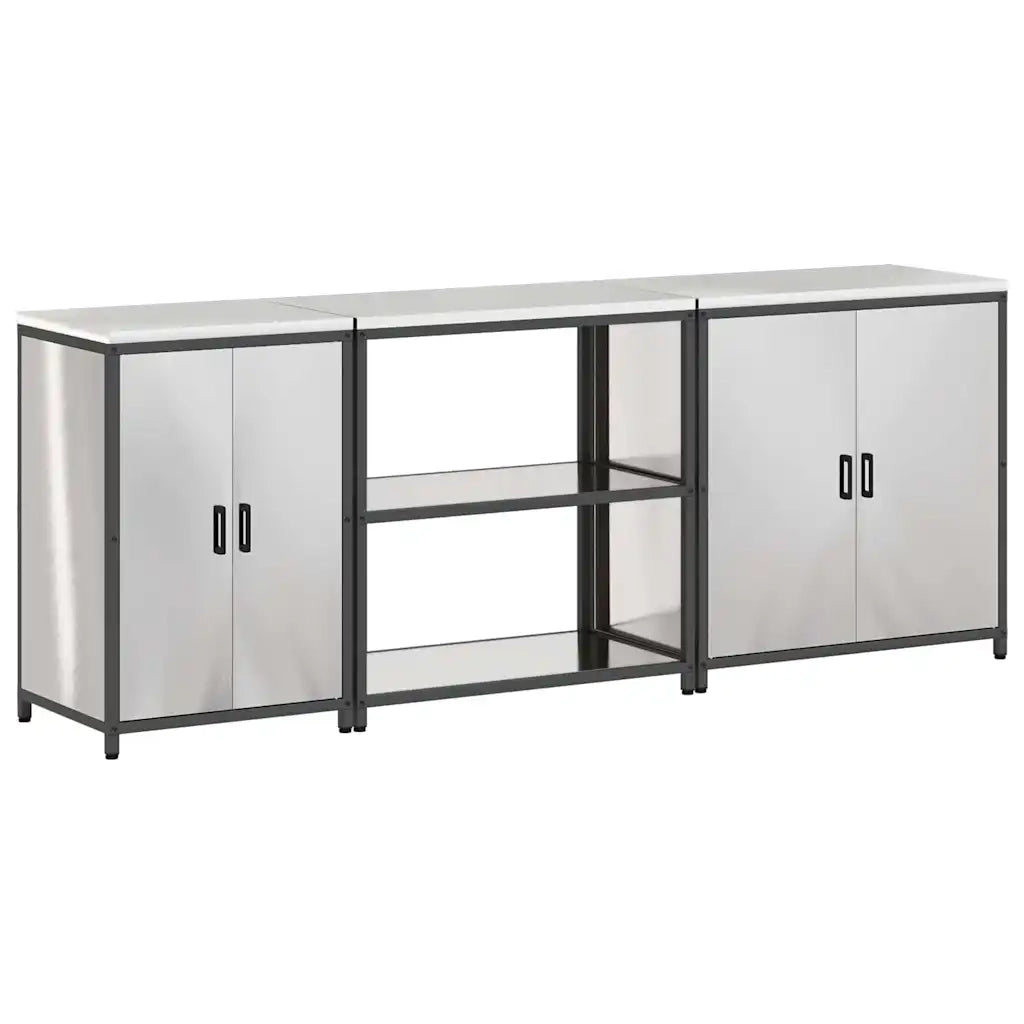 vidaXL Set di Stoccaggio per Cucina 3 pcs Argento 240 x 50 x 92 cm