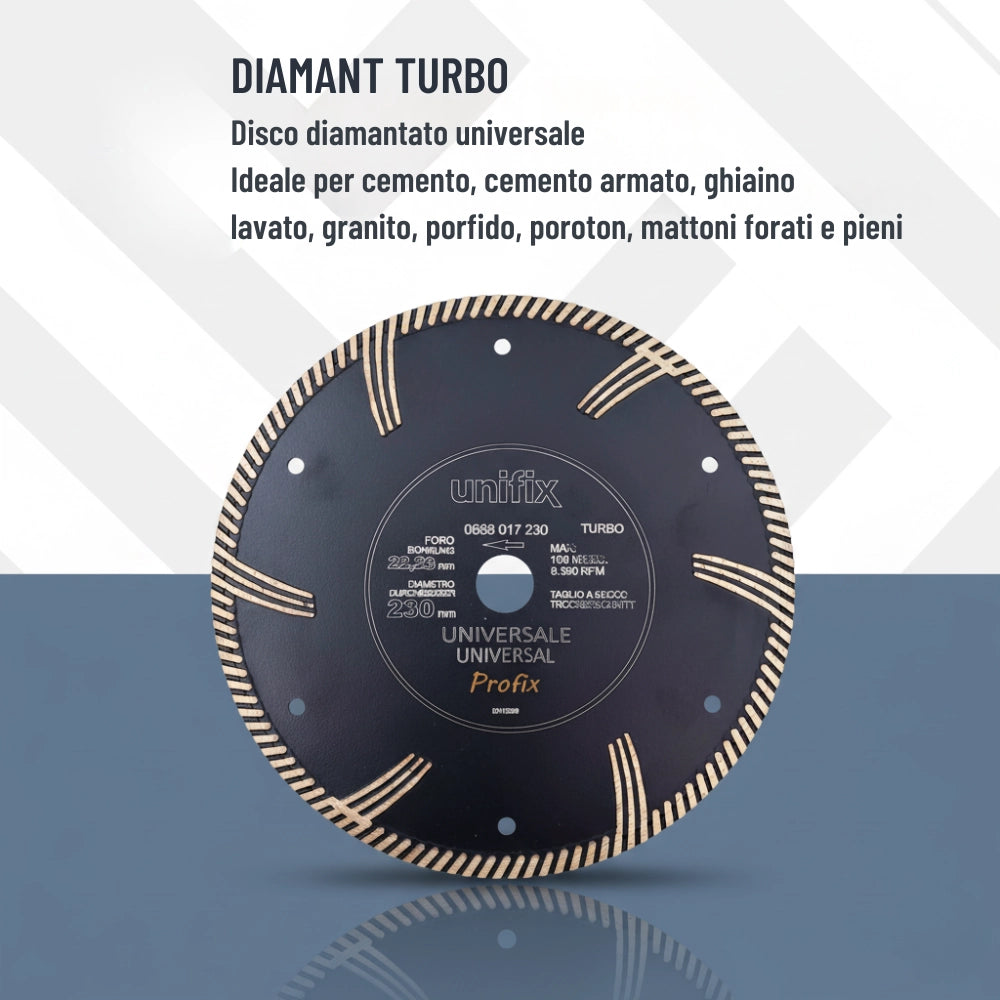 Disco diamantato turbo universale cemento, cemento armato, granito *** misura Ø 230 x 2,8 mm, confezione 1