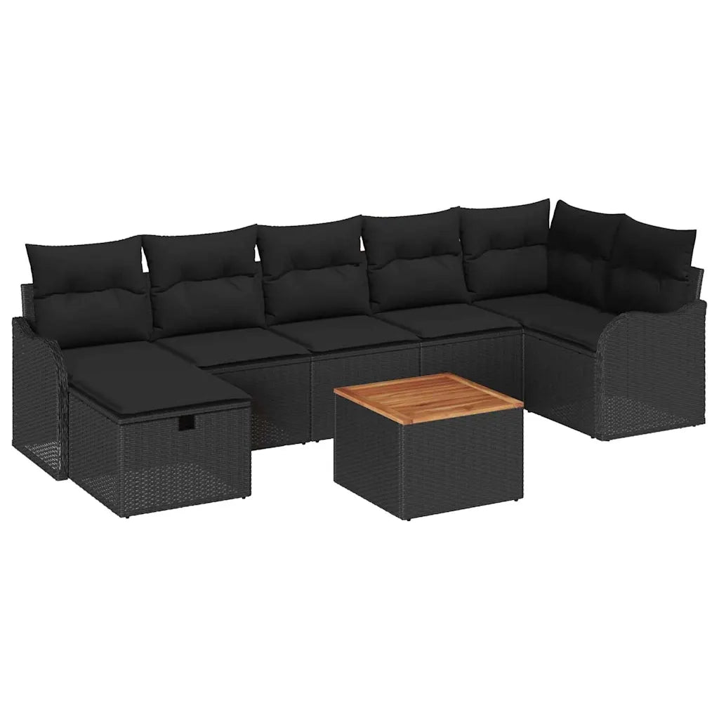 Set Divano da Giardino con cuscino 8 pcs Nero Poly Rattan 3360824