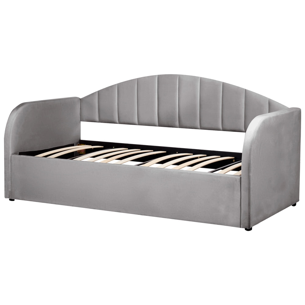Letto estraibile in velluto grigio 90 x 200 cm con struttura imbottita moderna glamour per la cameretta dei bambini ospiti
