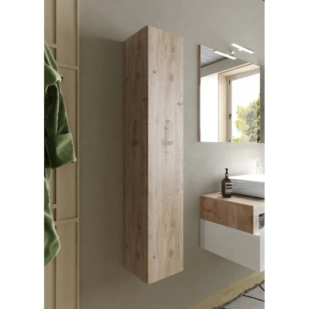 Mobile da bagno sospeso BURA - 1 porta - Rovere chiaro - Design moderno