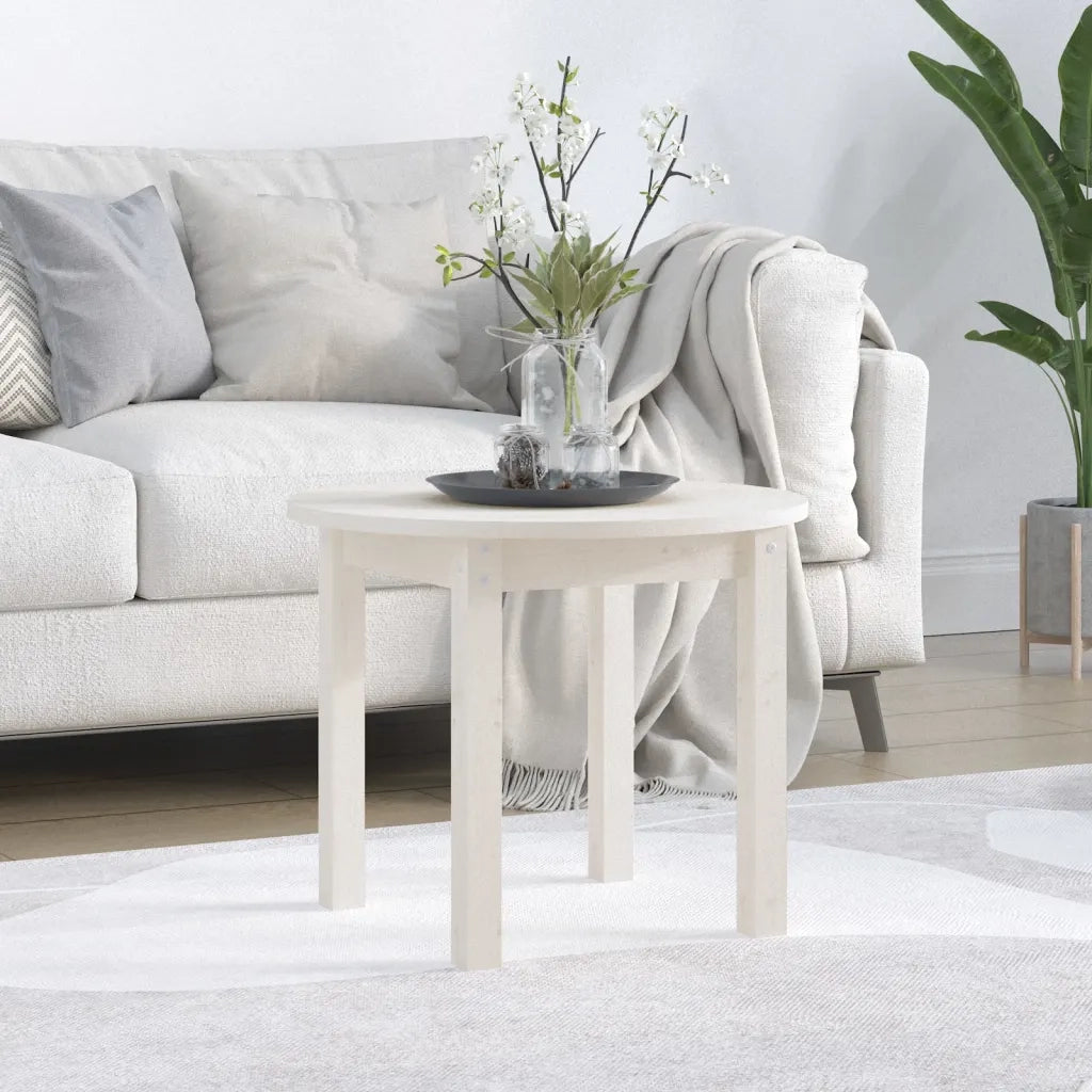 Tavolino da Salotto Bianco Ø 55x45 cm in Legno Massello di Pino 822328