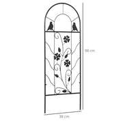 Set di 2 grigliati da giardino in metallo nero 38 x 98 cm, con decorazioni a trifoglio e uccelli