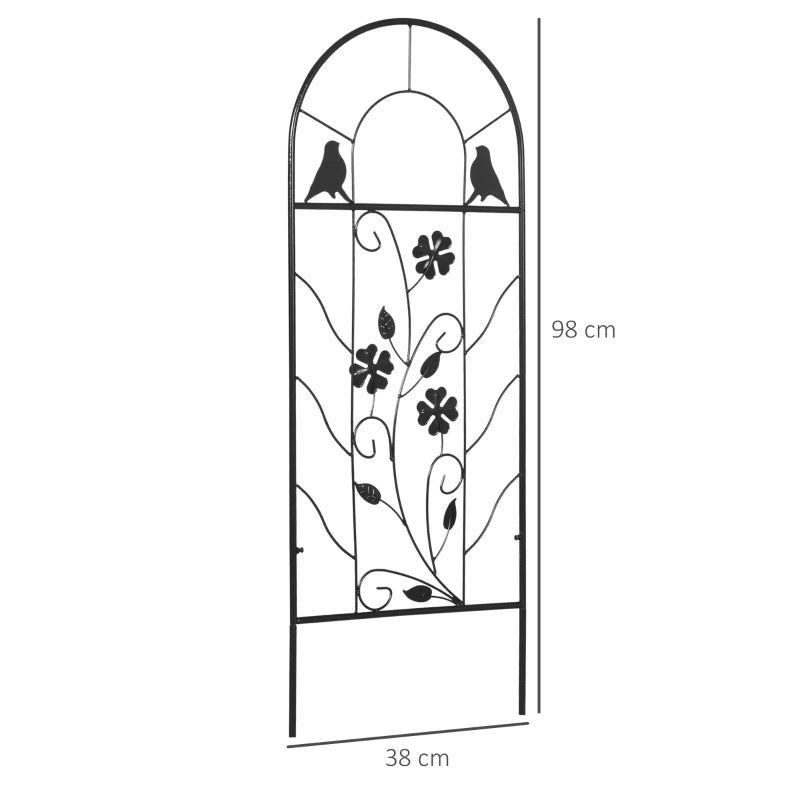 Set di 2 grigliati da giardino in metallo nero 38 x 98 cm, con decorazioni a trifoglio e uccelli