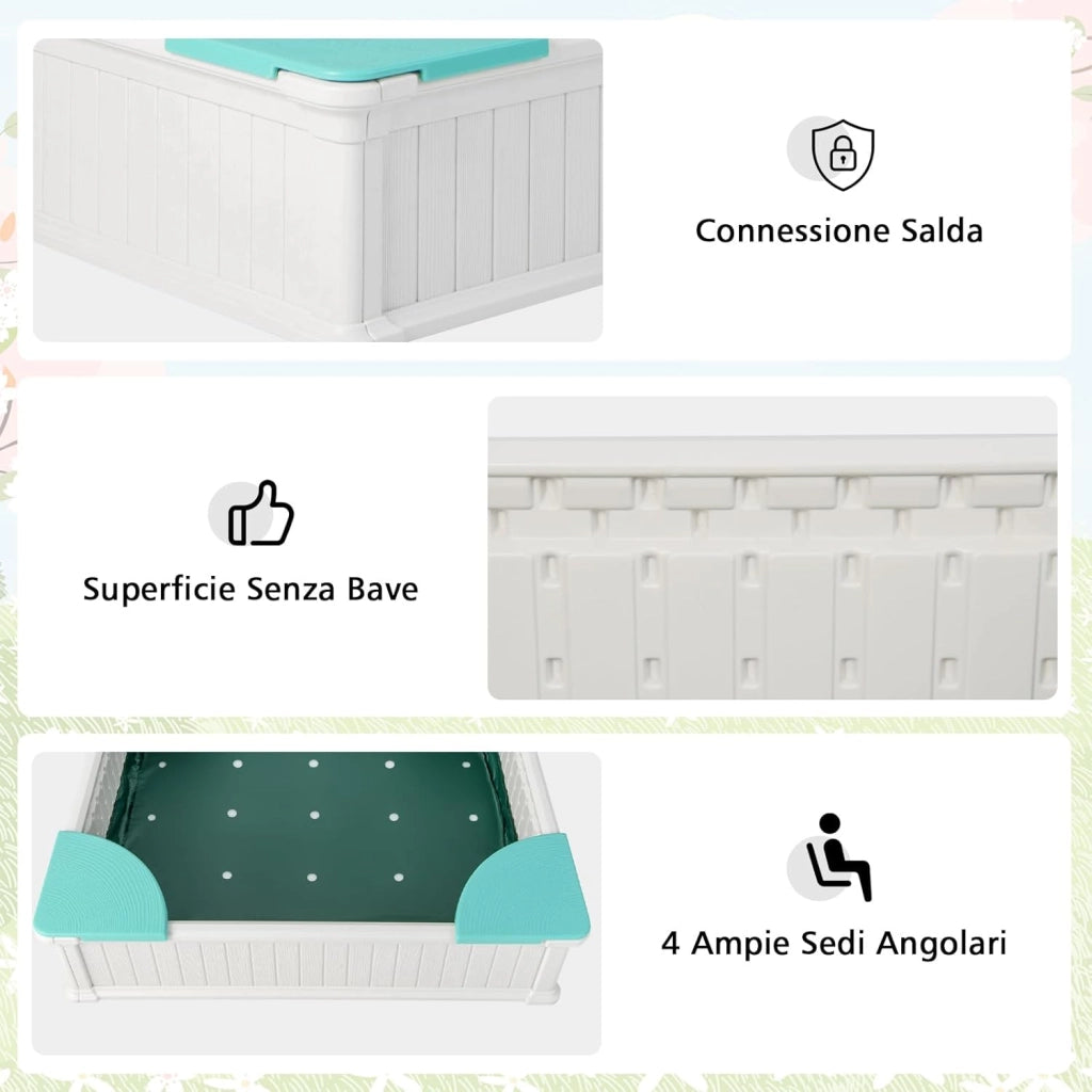 Sabbiera per Bambini, Sabbiera da Cortile con 4 Sedute Angolari e Copertura in Oxford, per Cortile Spiaggia Prato, 123,5 x 123,5 x 31,5 cm (Verde+Bianco)