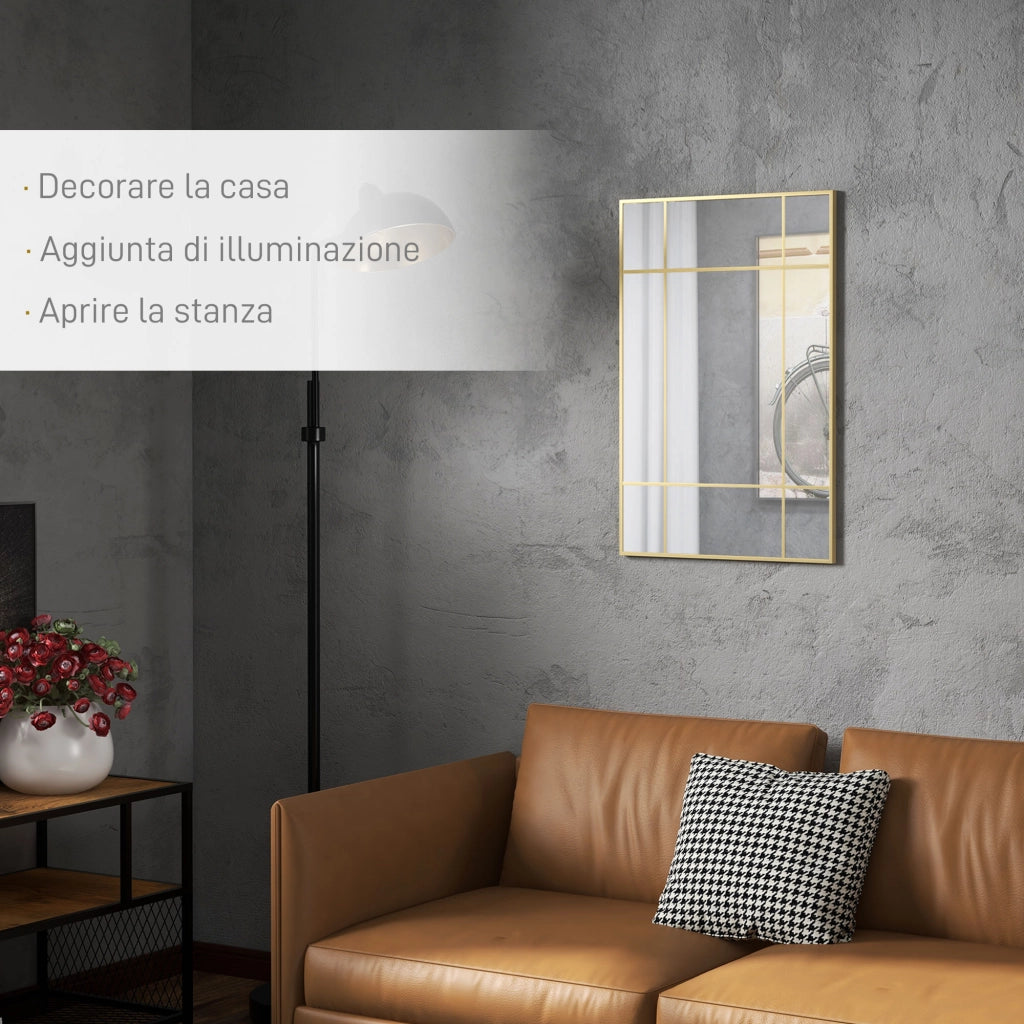 Specchio da Parete con Montaggio Verticale e Orizzontale ¨C Zephmum ¨C 90x60 cm, Oro