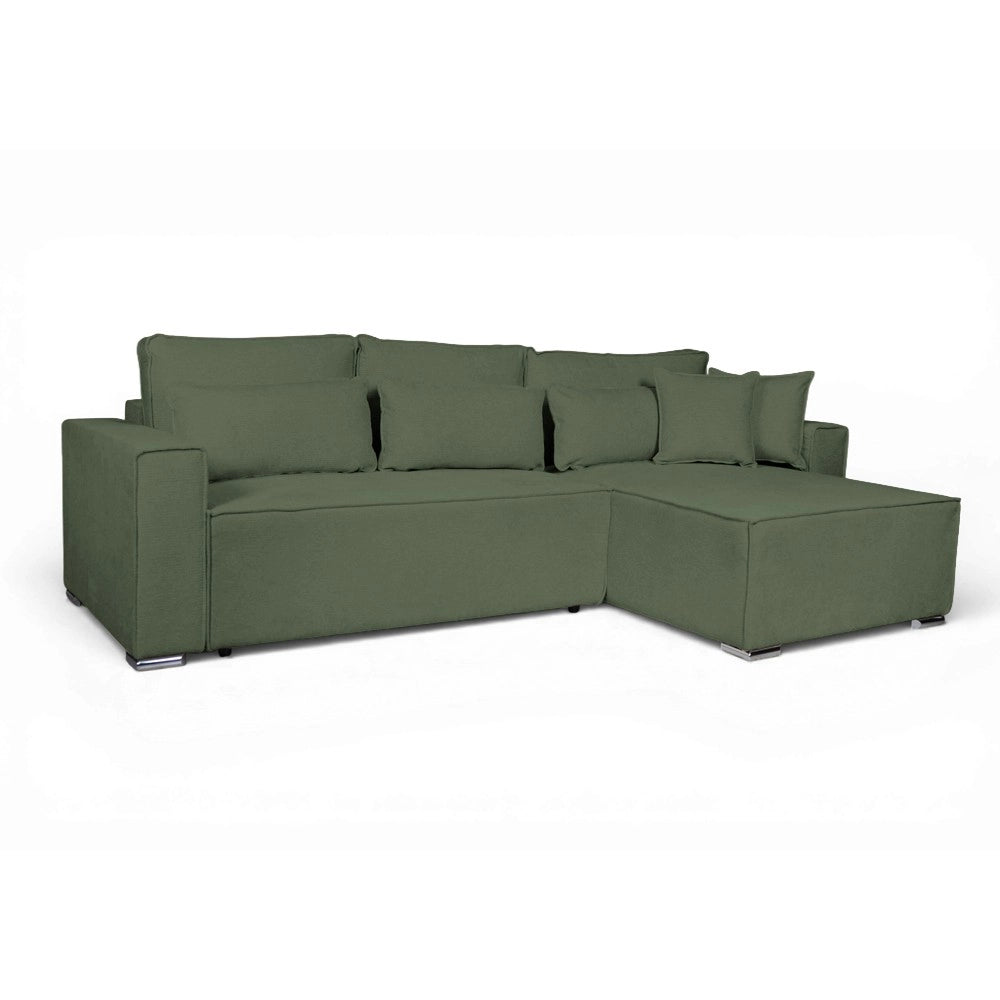 Divano Angolare Emily verde con Letto Easy Open, Contenitore e Penisola Reversibile – Comfort e Design per il Living