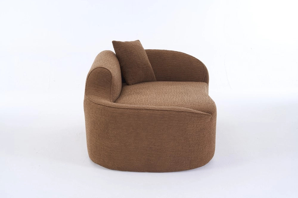 Divano letto due posti con chaise longue ¨C Minimal ¨C tessuto chenille colore caramello con 1 cuscino