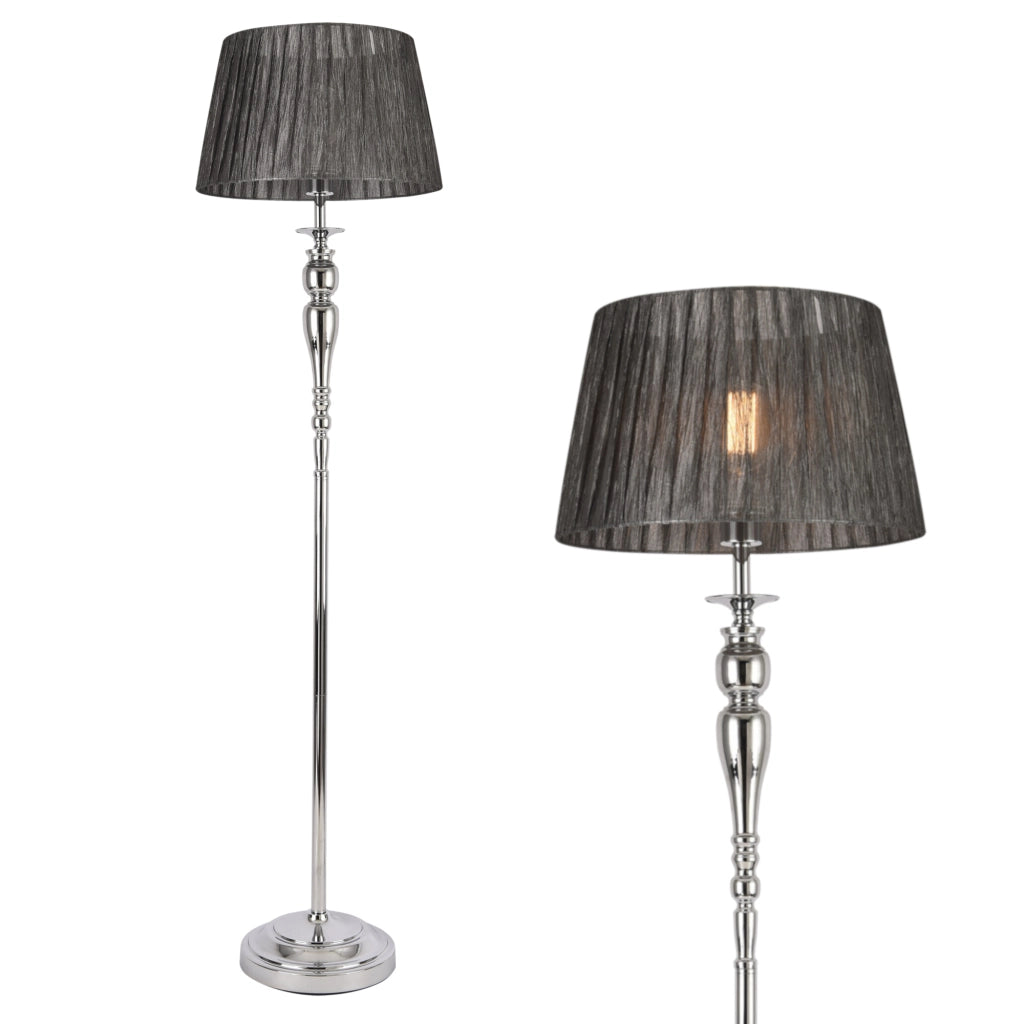 Lampada da Terra Alta 151 cm Piantana con Paralume Conico in Tessuto Grigio Ø40 cm Lampada a Stelo Decorativo in Metallo Cromato - lux.pro