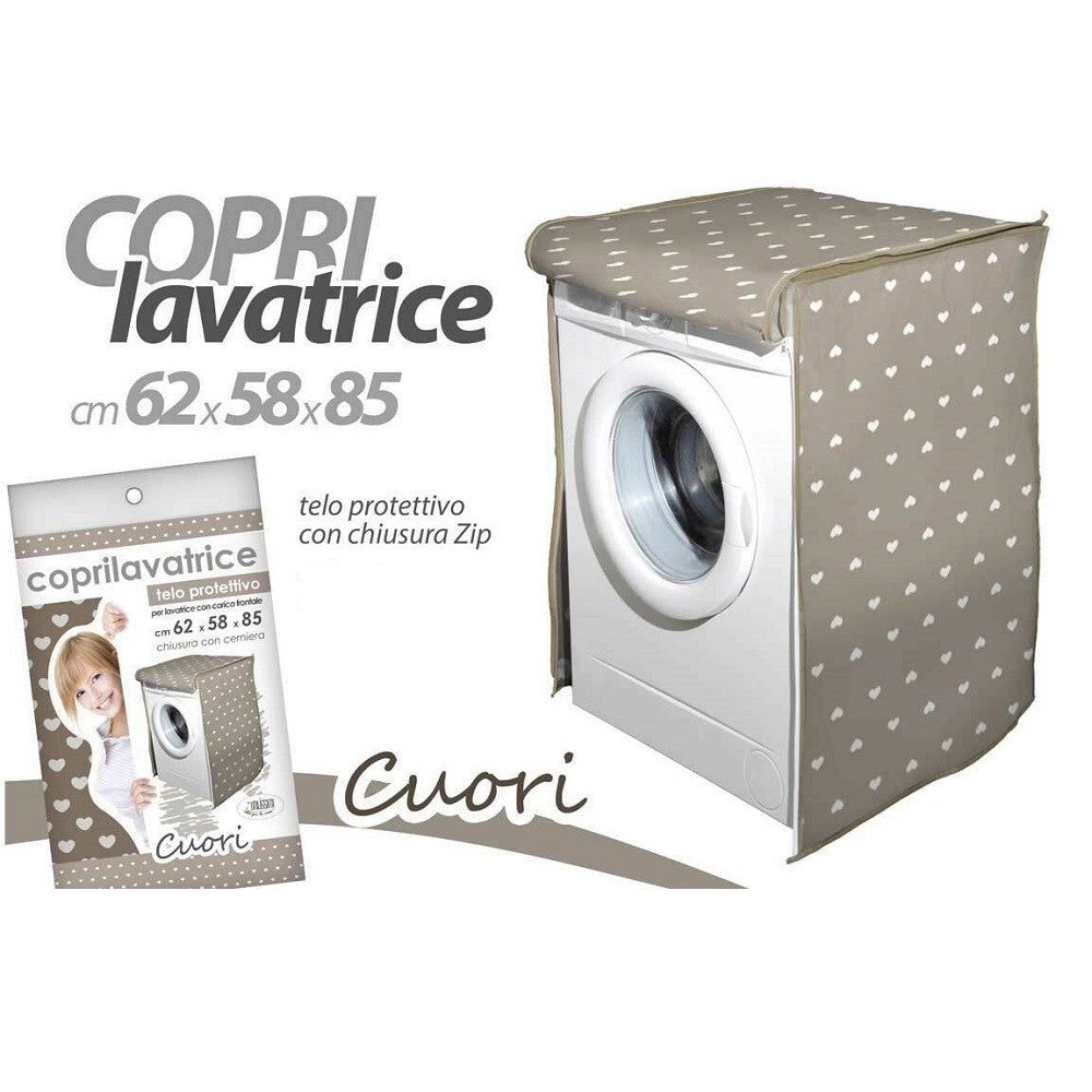 Trade Shop - Copri Lavatrice Prottetivo 62x58x85 Cm Telo Imbottito Cerniera Zip Cuori 736810 -