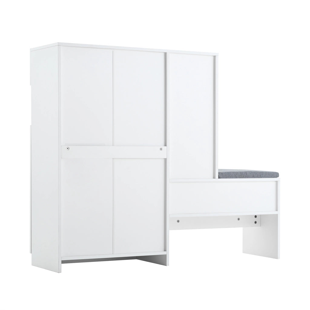 OKWISH Scarpiera con Panca, Vano Aperto e Ripiani Regolabili, Chiusura Ammortizzata, Bianco, 130 x 35 x 110 cm