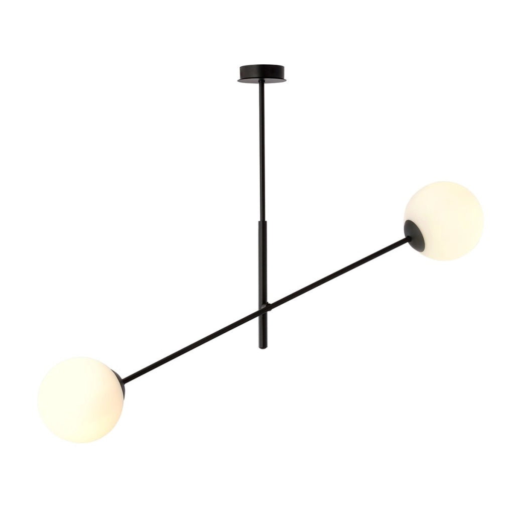 Lampada a sospensione LINEAR con struttura in acciaio nero e sfere in vetro