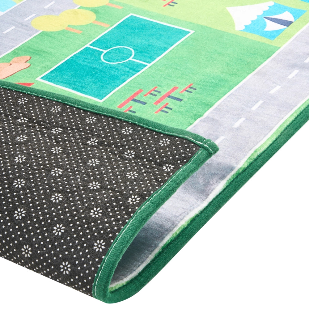 Tappeto Verde Poliestere 80 x 150 cm Mappa Stradale Città Viaggio a Tema Tappetino da Gioco