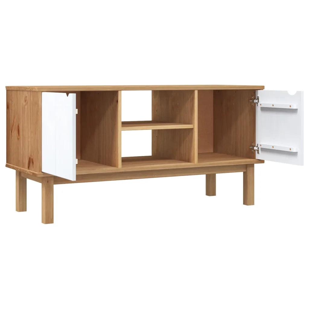 Mobile TV OTTA Marrone e Bianco 113,5x43x57 cm in Legno di Pino 348596