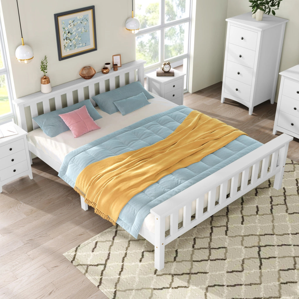 Letto matrimoniale 140x200 cm; doghe rinforzate; legno; bianco (Senza materasso)