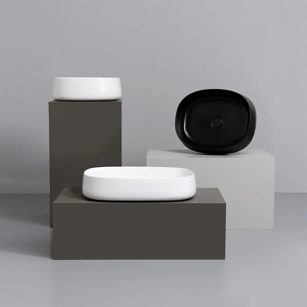 Lavabo da appoggio 42 cm con angoli stondati in ceramica bianco lucido  Milos