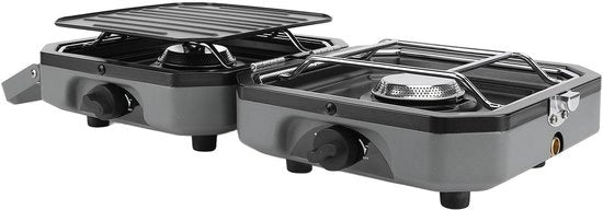 Campingkooktoestel 2-fiammante - Fornello a gas pieghevole - Cucina da campeggio da 2 fuochi - Griglia - Spazio di stivaggio integrato - Ideale per il campeggio