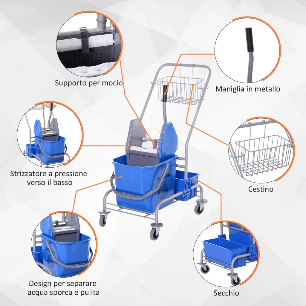 Carrello Pulizie Professionale ¨C zephmum ¨C Blu 72x49.5x95 cm