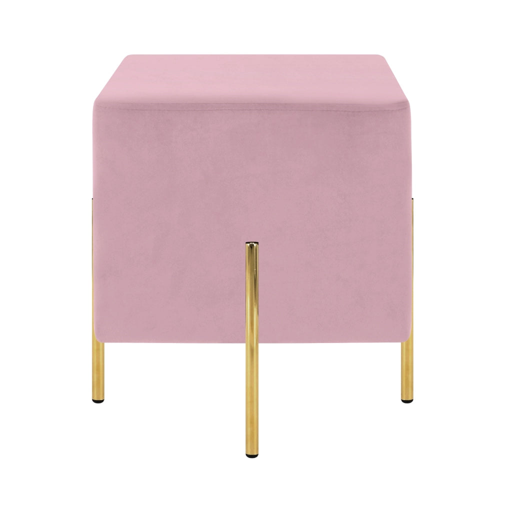Pouf Poggiapiedi In Velluto Con Gambe Dorate Elegante Imbottito Sgabello Per Toeletta Mobile Trucco Ottomano Ingresso Tavolino Camera Da Letto Soggiorno Salotto Quadrato - Rosa