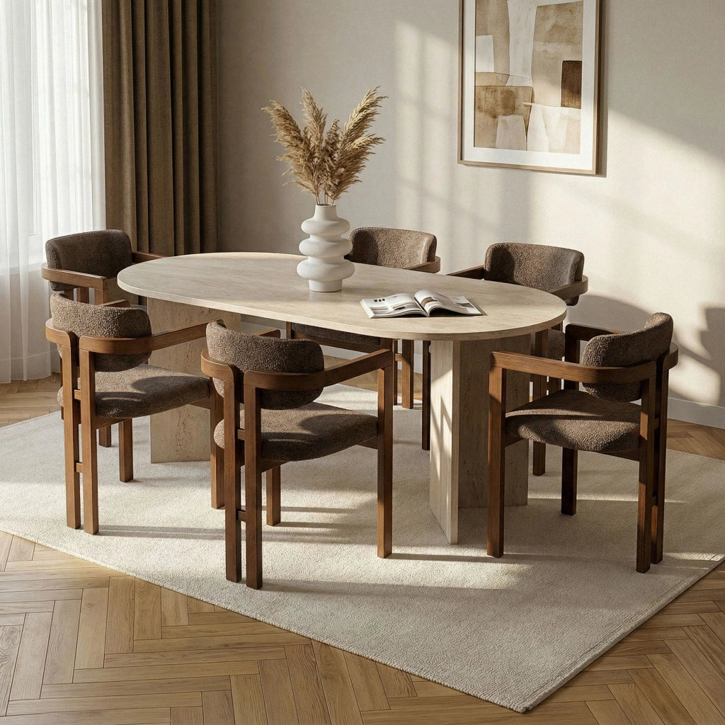 Nohanoso, set Tavolo e Sedie 6 Posti, Beige Marmo