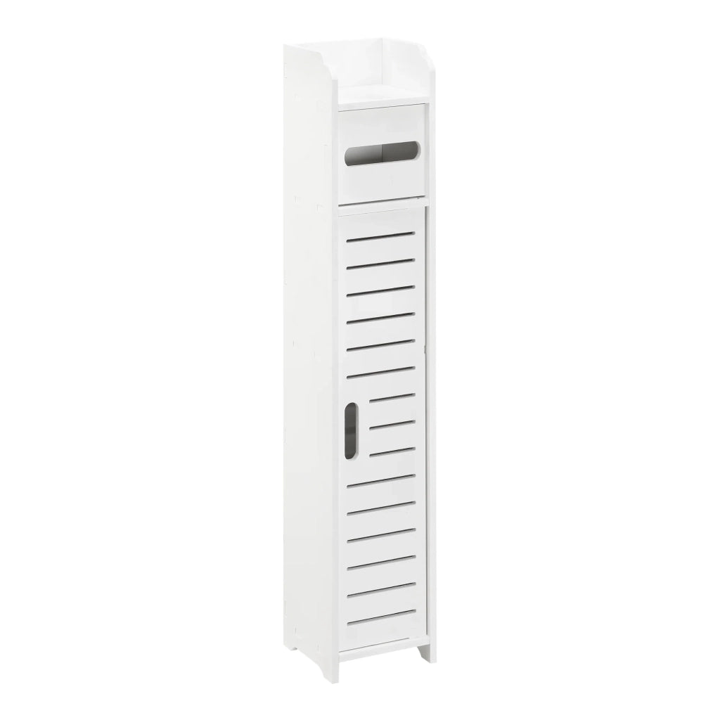 Elegante mobiletto portaoggetti da bagno con portarotolo legno composito 80 x 15 x 15 cm bianco 03_0007669