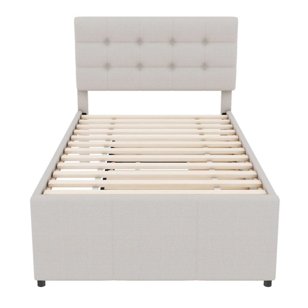Letto imbottito con letto estraibile e 3 cassetti, beige, 90x200 cm