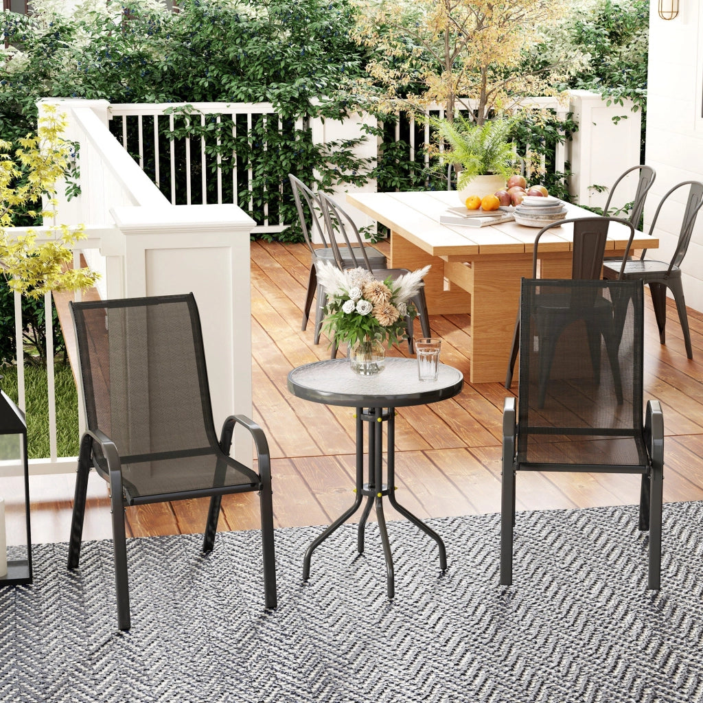 Set Salotto da Giardino 3 Pezzi con 2 Sedie e Tavolino Rotondo in Acciaio Nero