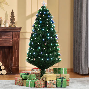Albero di Natale Artificiale 150 cm 170 Rami con Luci LED e Fibre Ottiche Colorate Verde