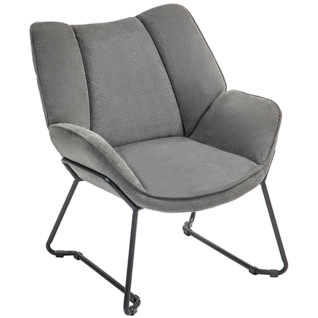 Poltrona d'Arredo con Braccioli Inclinati, in Tessuto Effetto Lino e Acciaio, 71.5x67x79 cm, Grigio