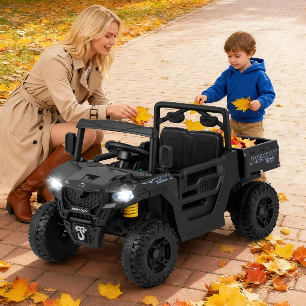 Camion ribaltabile elettrico 12V con telecomando e sospensione a molla, Giocattolo elettrico per bambini da 3 a 8 anni Nero-Macchinine giocattoli