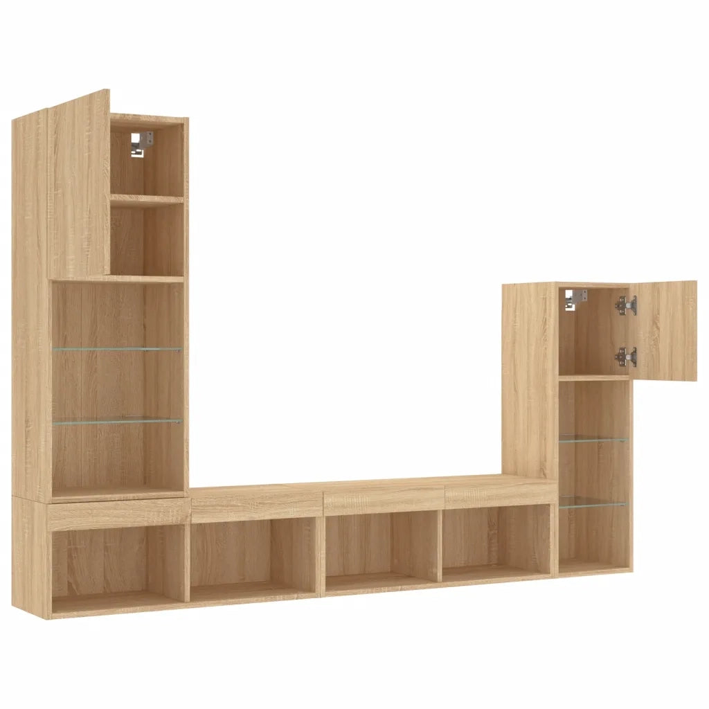 Mobili TV a Muro con LED 4pz Rovere Sonoma Legno Multistrato 3216649