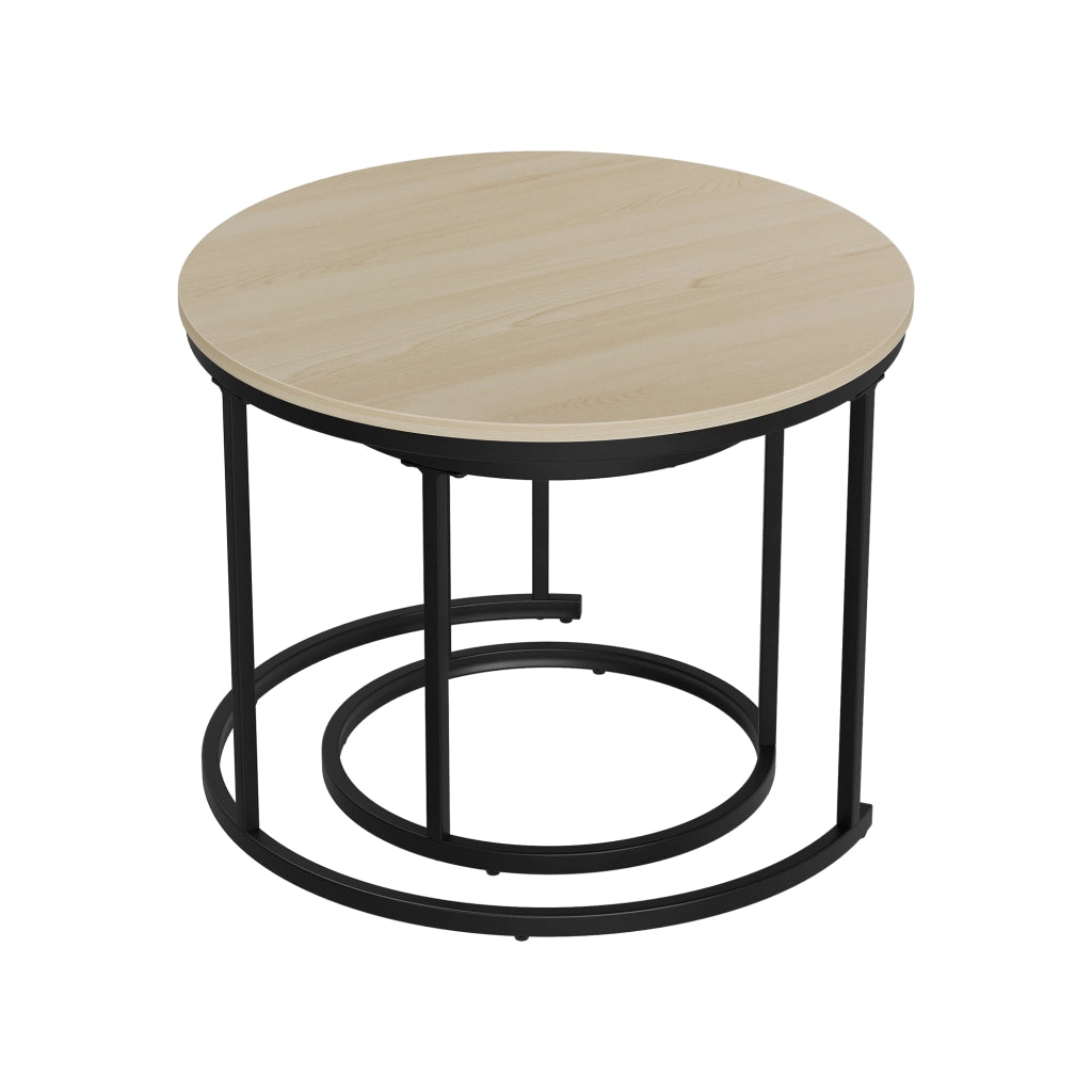Set 2 Tavolini da Caff¨¨ Rotondi ¨C MINIMAL ¨C Rovere/Metallo, ?60 cm, Soggiorno