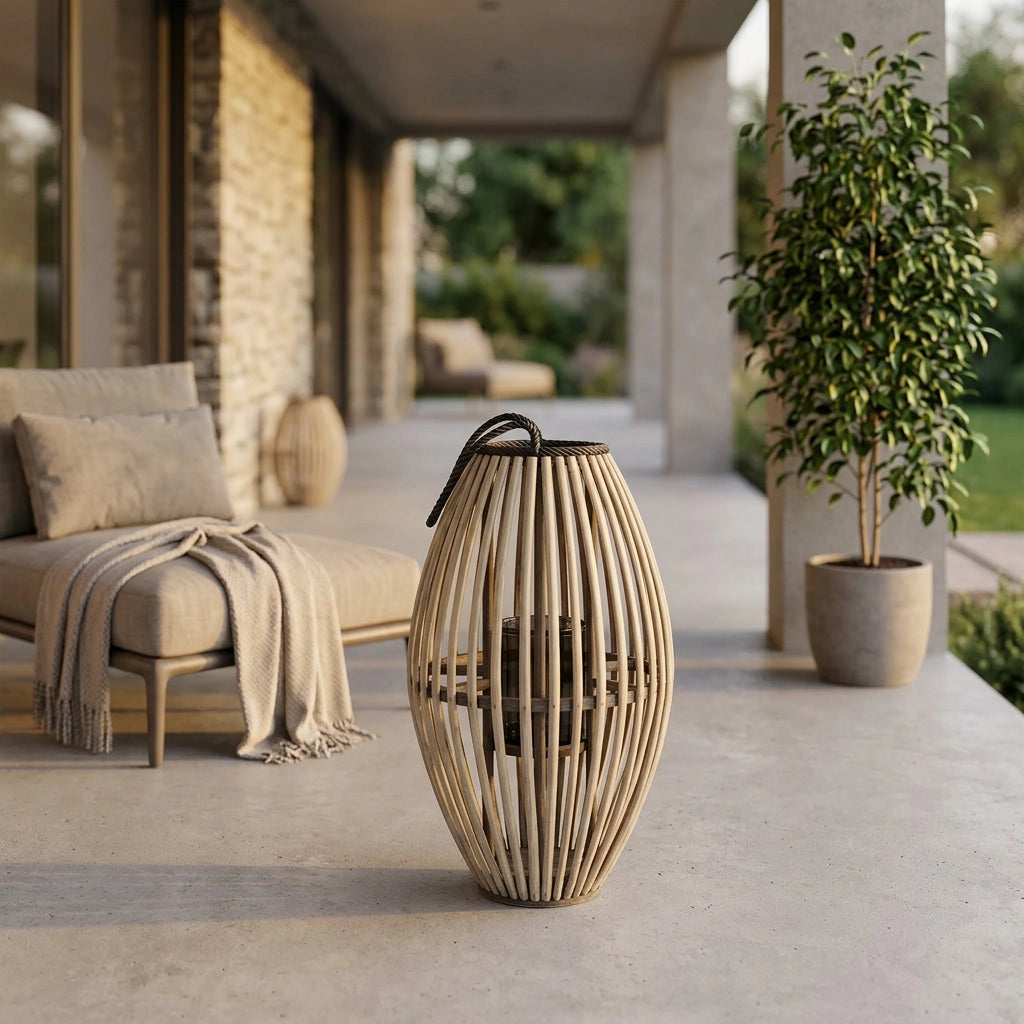 Lanterna in Vimini in Vimini Vetro cm 15 5x15 5x80 - ELE