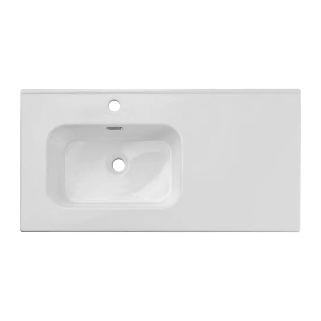 Lavabo da incasso ESSEN 90 cm con vasca a sinistra in ceramica bianco lucido