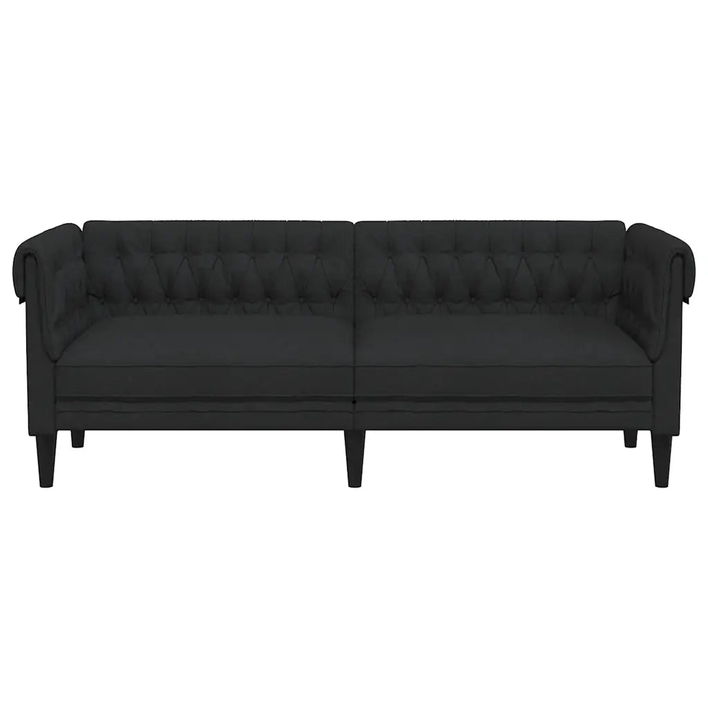 Divano Chesterfield a 3 Posti Nero in Tessuto