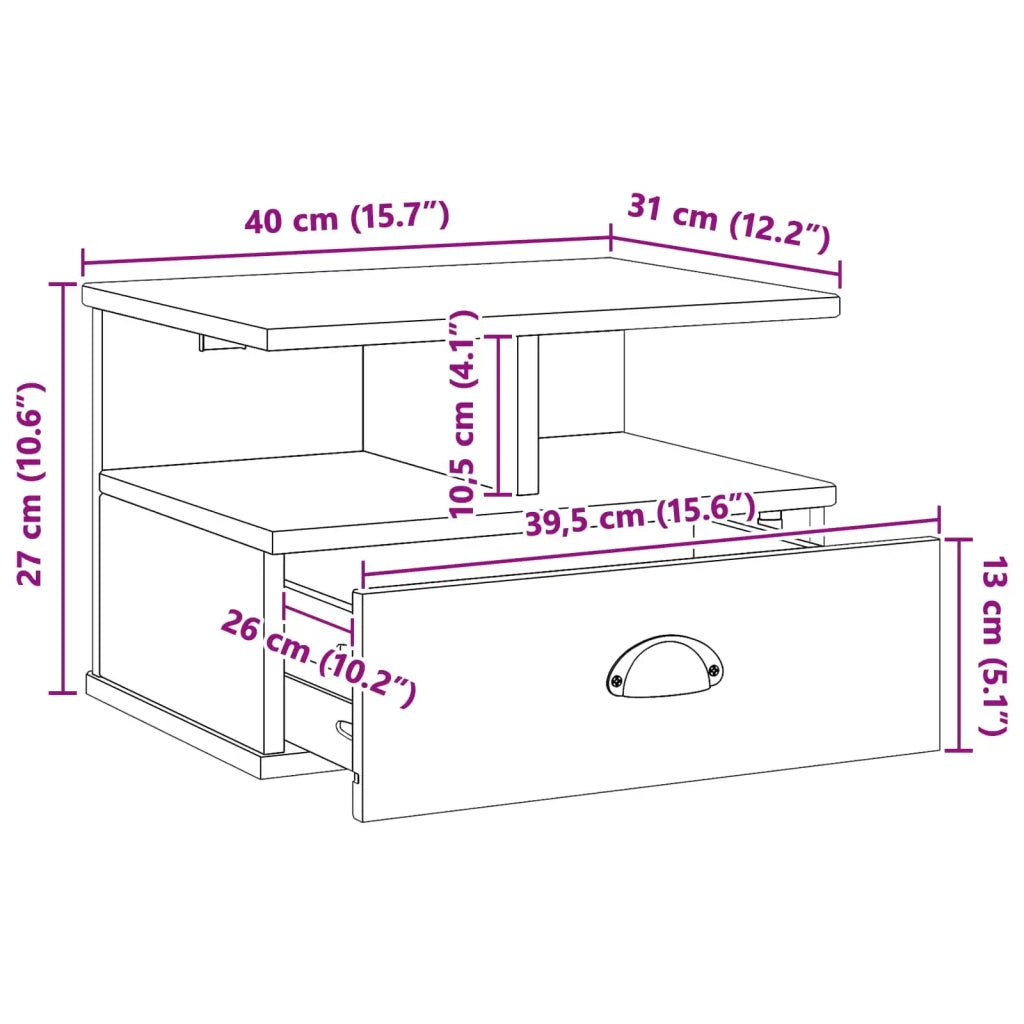Armadio da Notte con cassetto HILL Bianco 40 x 31 x 27 cm 42025044