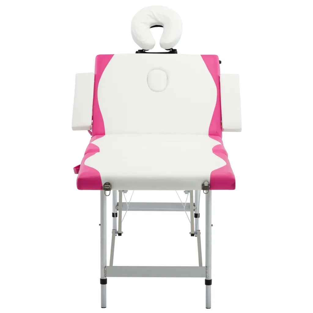 Lettino da Massaggio a 4 Sezioni in Alluminio Bianco e Rosa