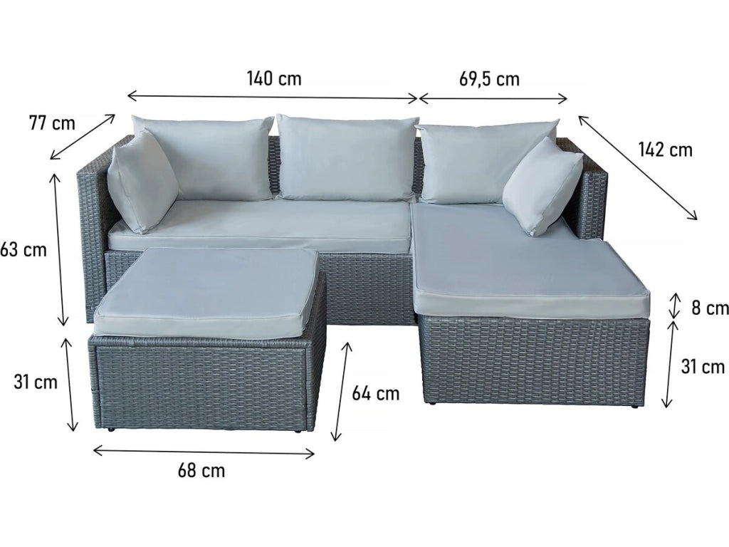 Mobile da giardino basso in resina intrecciata "Diya" 3 posti - Grigio