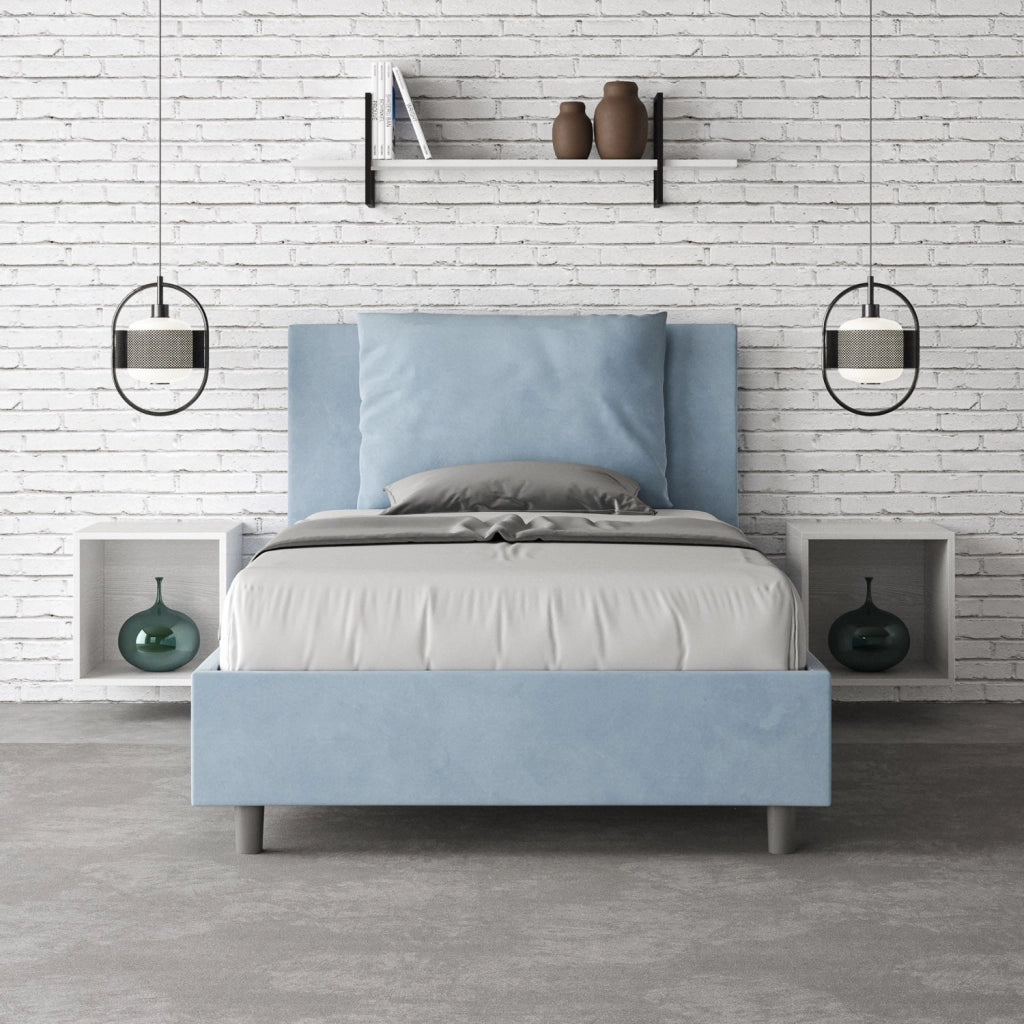 Letto 1 Piazza e Mezzo 120x200 cm con Rete e Contenitore Antea Azzurro
