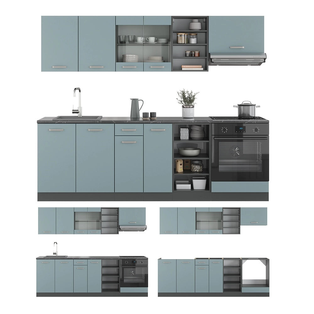 Cucina componibile R-Line Grigio-blu/Antracite 240 cm senza piano di lavoro Vicco