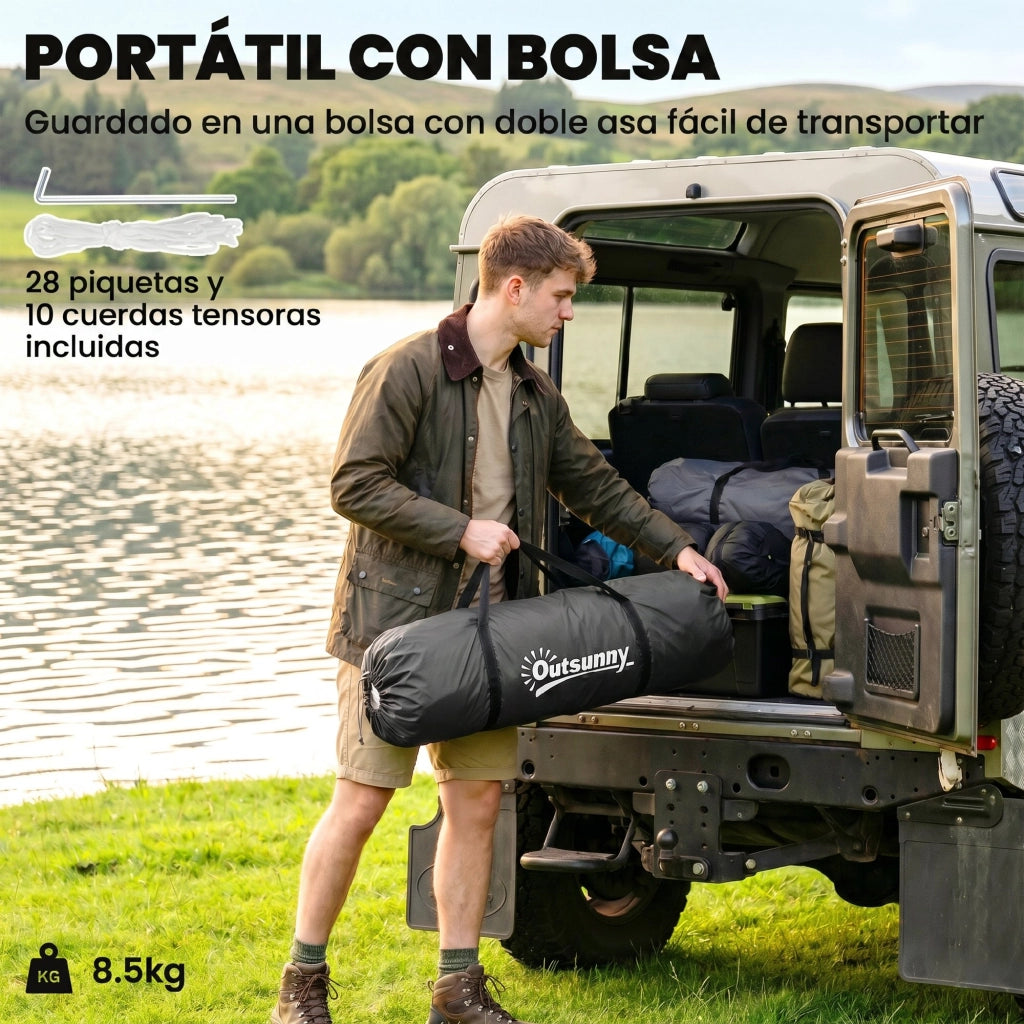 Tenda da Camping per 4-6 Persone 2 Camere Impermeabile 3000mm ¨C zephmum ¨C Grigio e Blu 555x225x190 cm